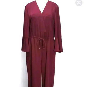 New W Tags LAUREN RALPH LAUREN BurgundyBell Sleeve V-neck Drawstring Jumpsuit 12